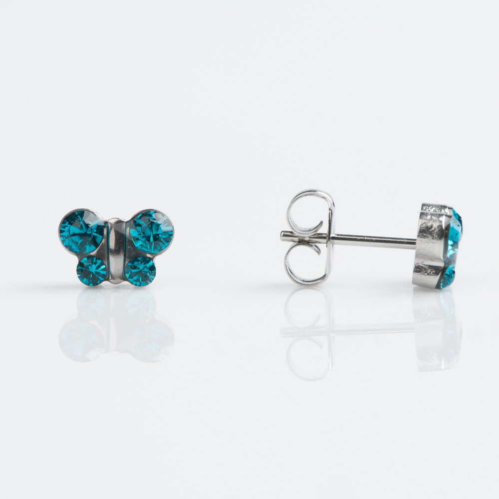 Sensitive Stainless Butterfly -December Blue Zircon (2 Pairs)
