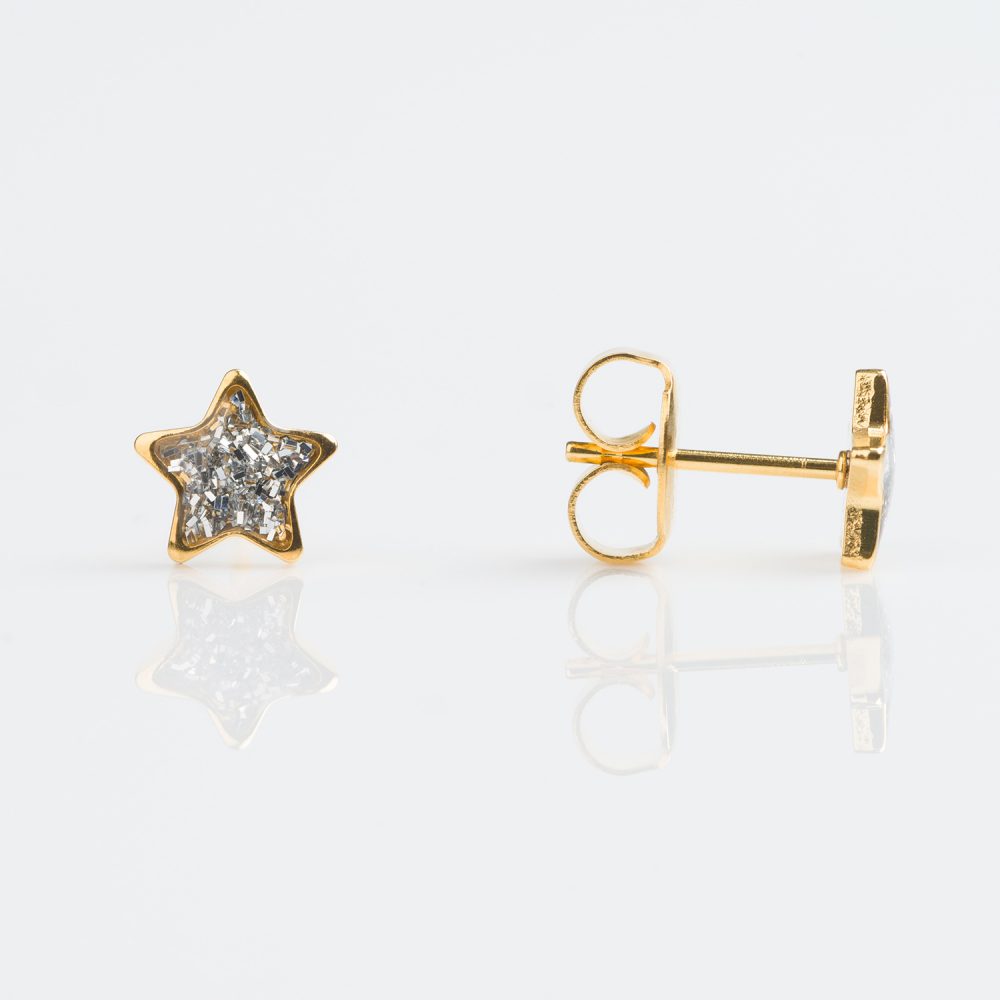 Sensitive Gold Plated Clear Glitter Star (2 Pairs)