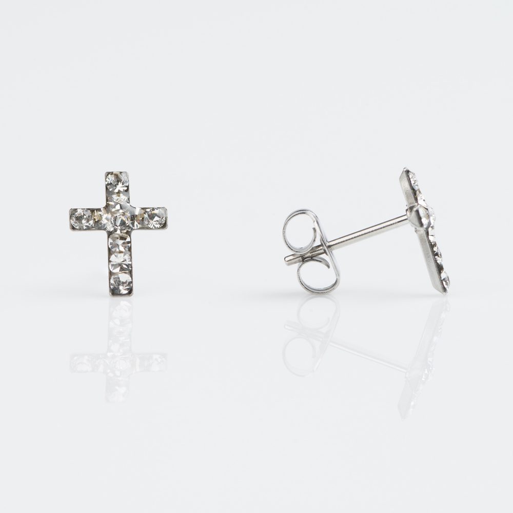Sensitive Stainless Cross - Crystal (2 Pairs)